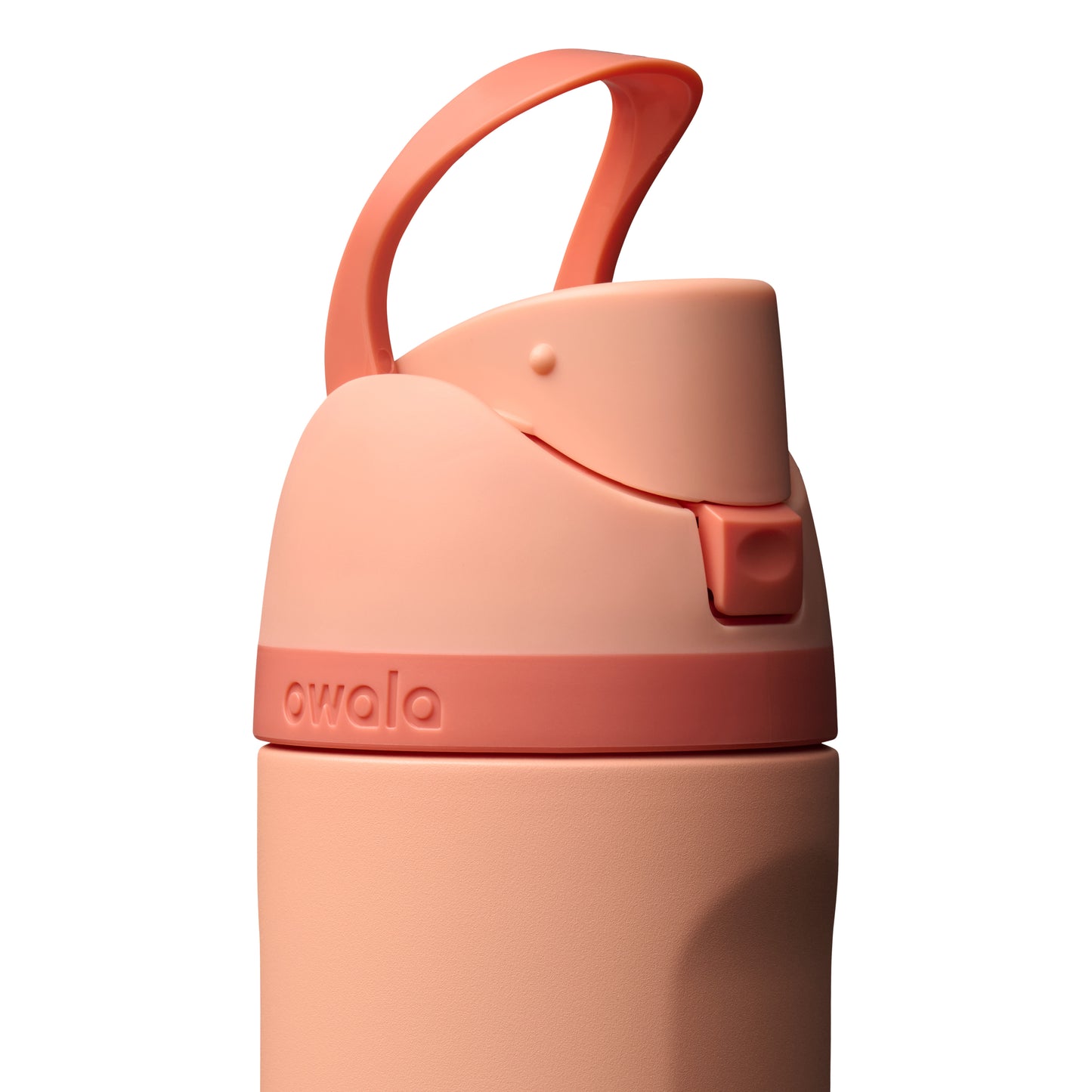Owala FreeSip Trinkflasche 710 ml in Peach of Mind – Deckel mit hochgeklappter Trageschlaufe | Bildmaterial bereitgestellt von SHOES.PLEASE.