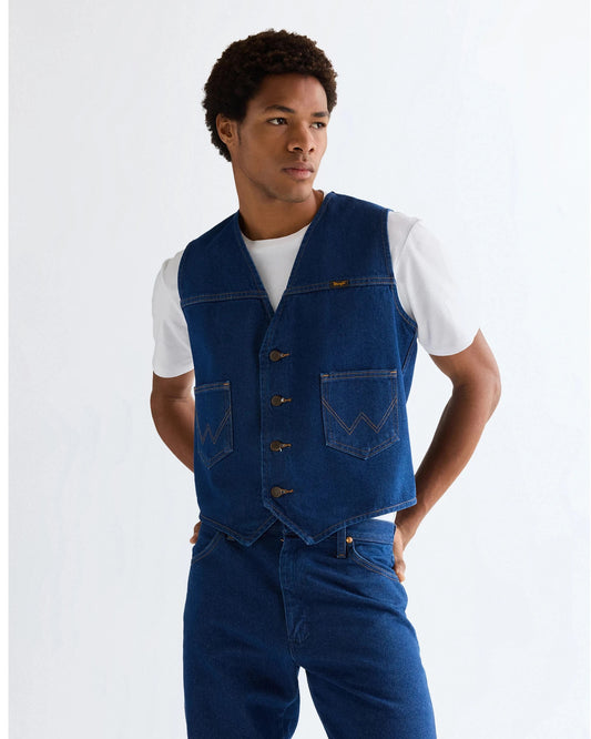 COWBOY CUT VEST prewashed indigo