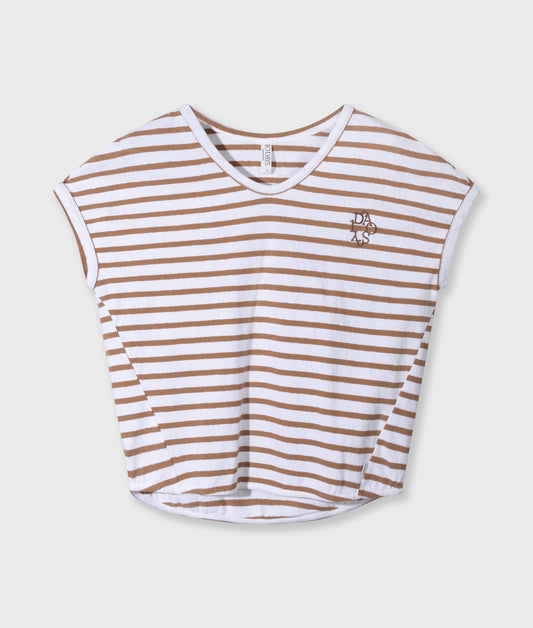 V-Neck Tee Stripes white/fudge