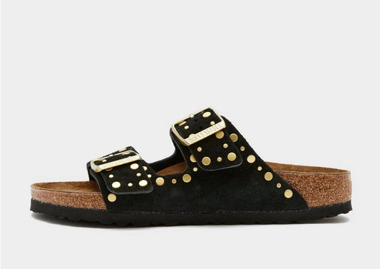 Arizona Rivets Suede Leather Women Narrow black