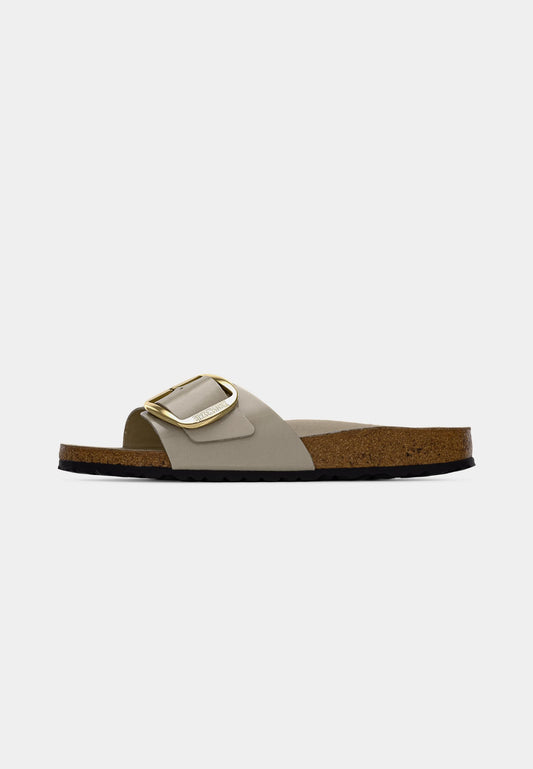 Madrid Big Buckle Natural Leather Patent Women Narrow high-shine oyster