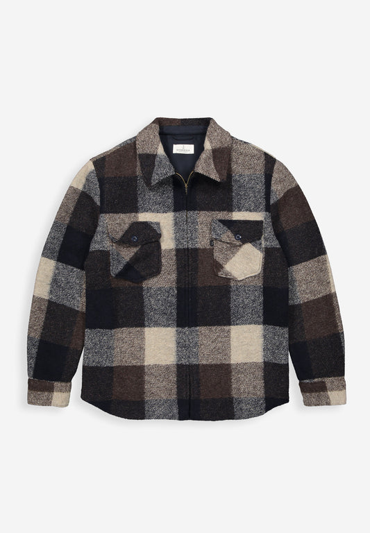Vance Wool Check Overshirt chestnut brown