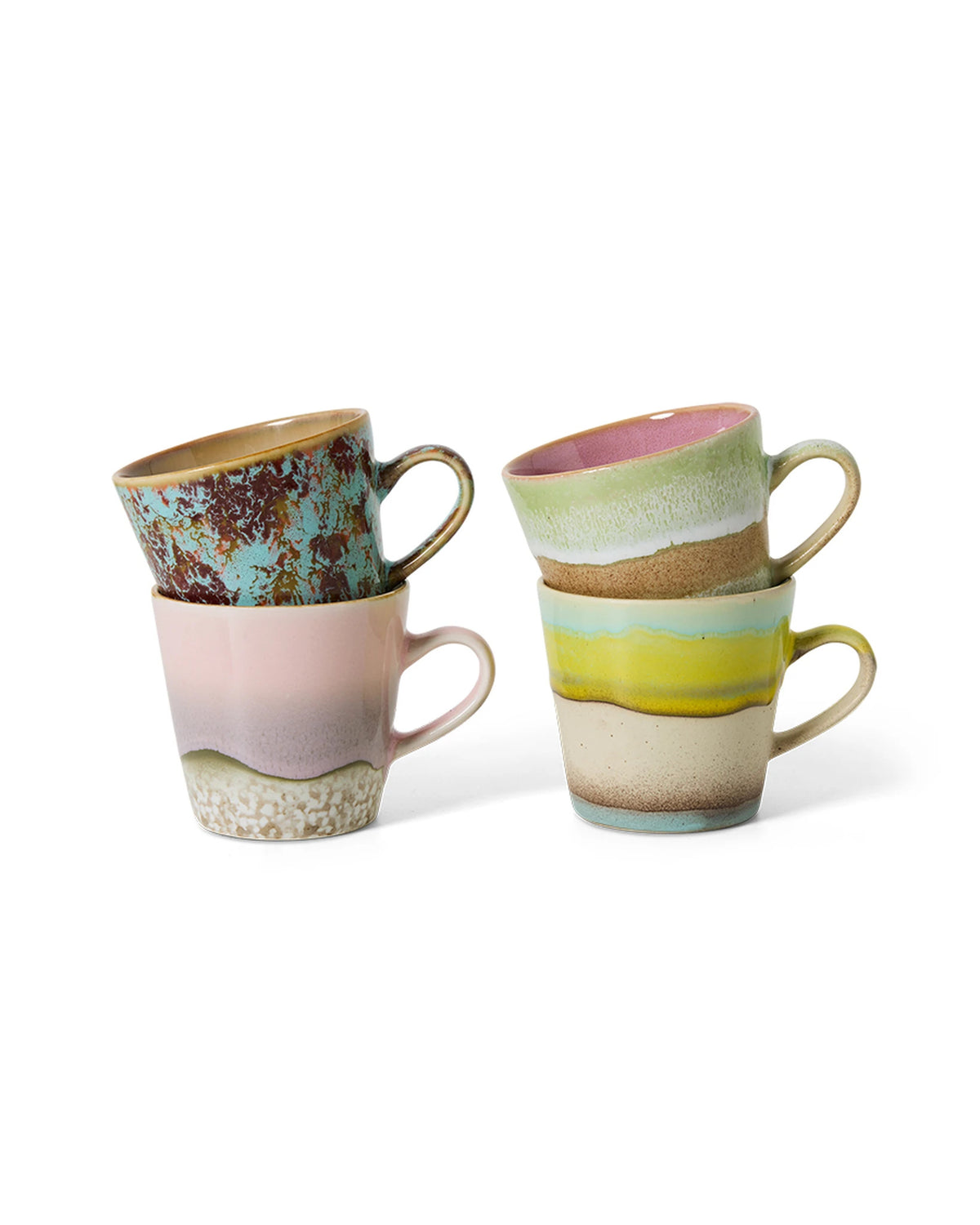 70s ceramics: americano mugs, rococo (set of 4) multicolour | Bildmaterial bereitgestellt von SHOES.PLEASE.
