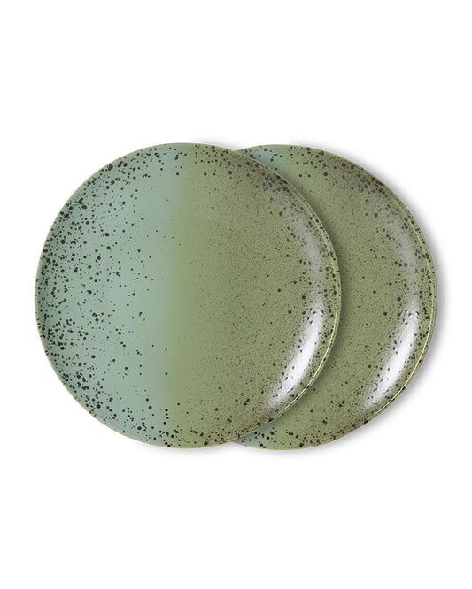 70s ceramics: dinner plate, fleck (set of 2) green