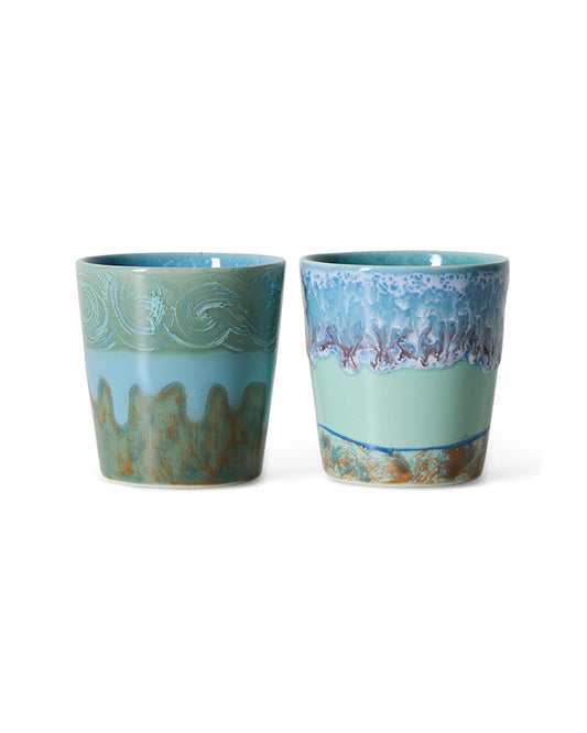HKLIVING Kaffeebecher 70s ceramics Van Gogh Selbstporträt 2er-Set blau