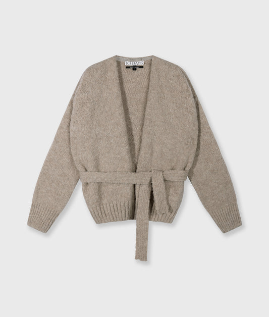 short belted knit cardigan fog