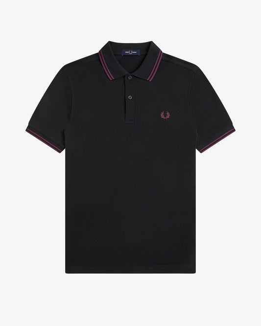 TWIN TIPPED FRED PERRY SHIRT black/plum/plum