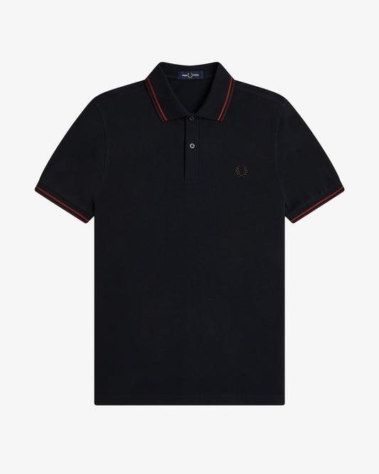 TWIN TIPPED FRED PERRY SHIRT nvy/brndy/rchbrn