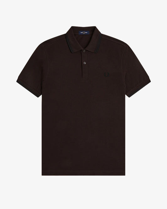TWIN TIPPED FRED PERRY SHIRT rich brown/black