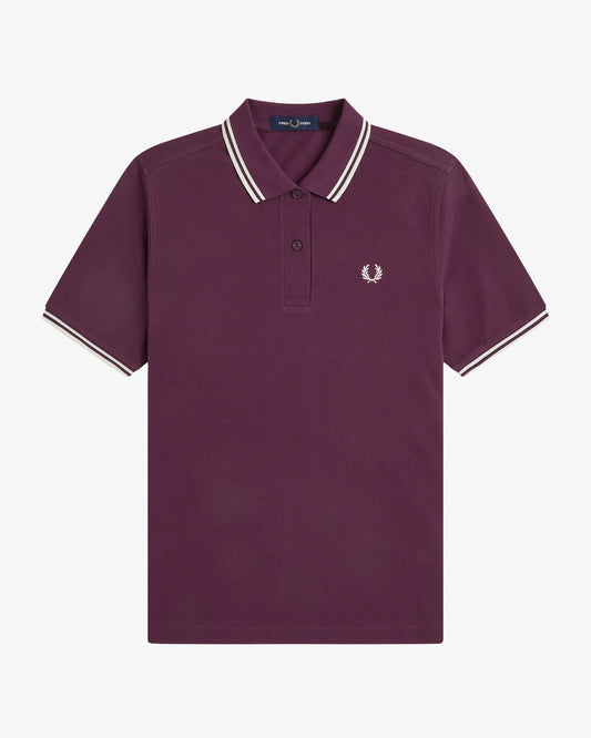 TWIN TIPPED FRED PERRY SHIRT plum/ecru/ecru