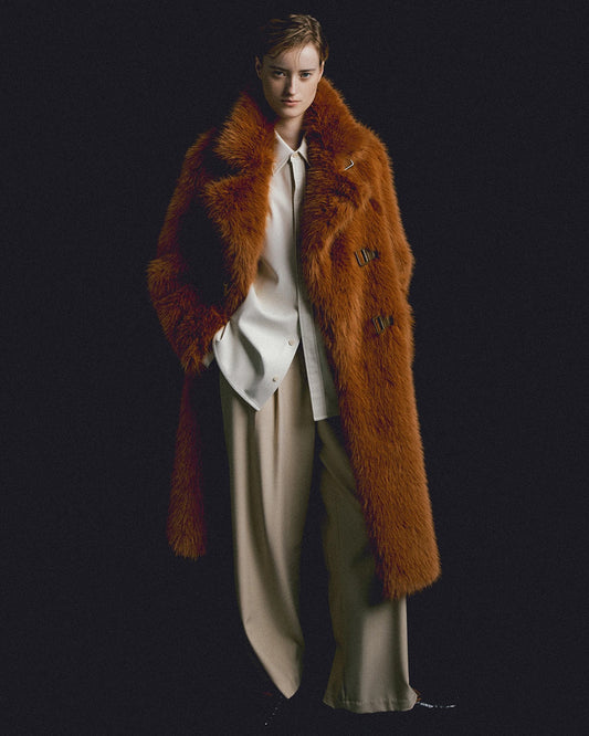 Bee Toggle Long Hair Overcoat maple