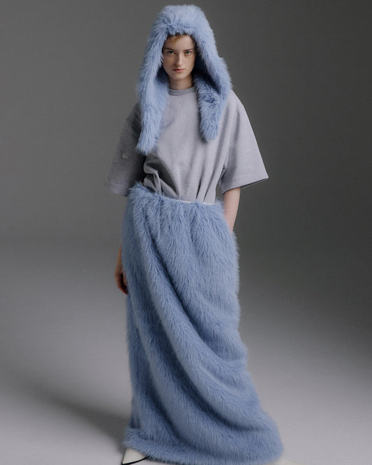 Ovely Fur Long Skirt ice blue