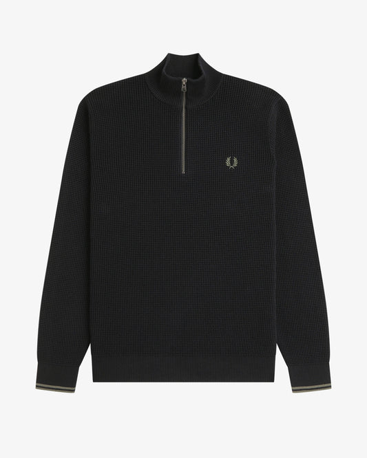 WAFFLE STITCH HALF ZIP JUMPER black