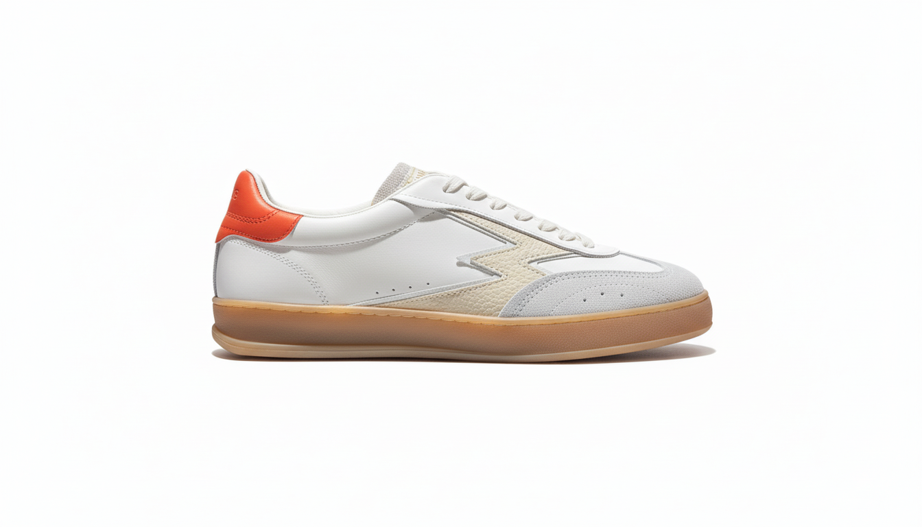 CLUB OFF BRUSHED EFFECT LEATHER BACKTAB white orange | Bildmaterial bereitgestellt von SHOES.PLEASE.