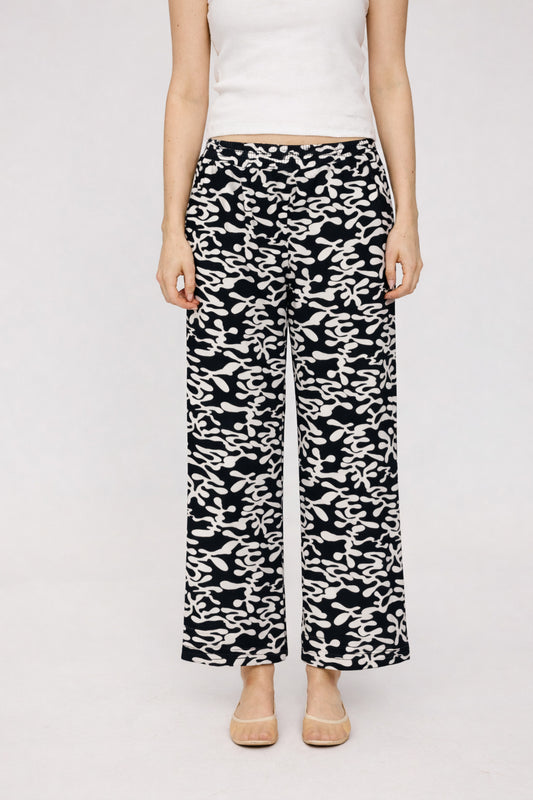 Printed Wide Leg Viscose Pants black/printed