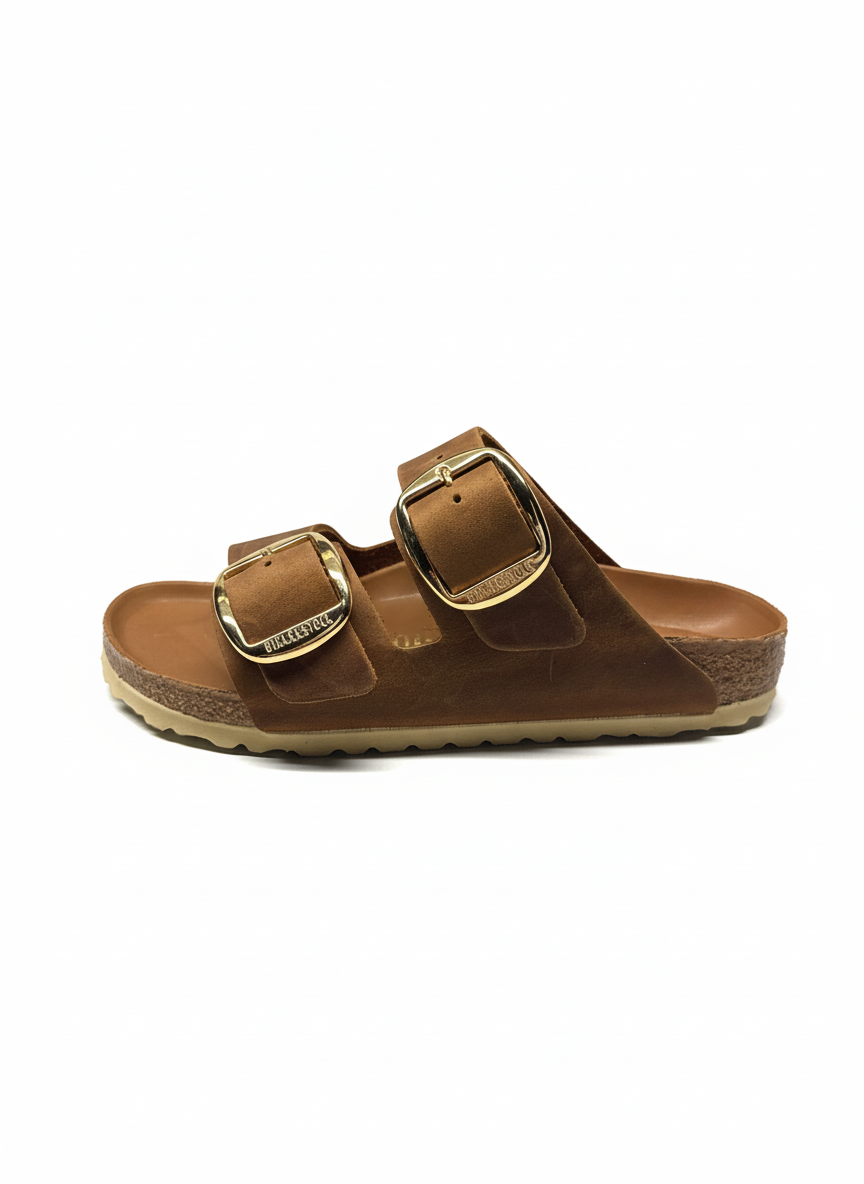 Arizona Big Buckle Oiled Leather Women Narrow cognac | Bildmaterial bereitgestellt von SHOES.PLEASE.