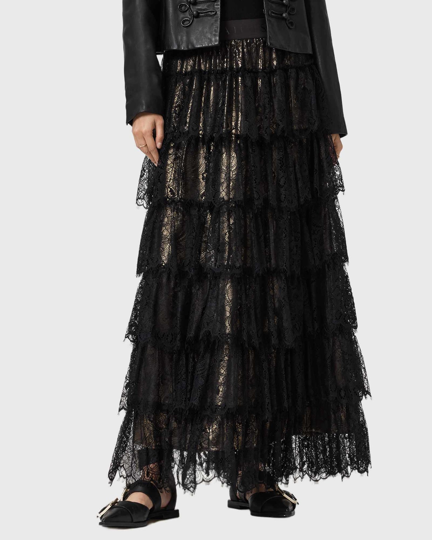 Rory Lace Maxi Skirt metallic gold | Bildmaterial bereitgestellt von SHOES.PLEASE.